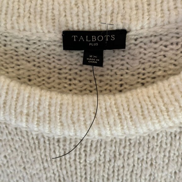 Talbots Plus Size 2X Fair Isle Knit Sweater Ivory Purple Yellow Geometric Nordic - Picture 4 of 11